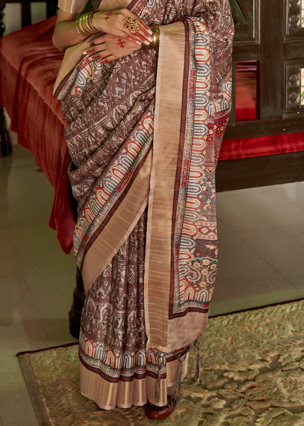 Buy MySilkLove Coffee Dark Brown Digital Printed Silk Saree Online