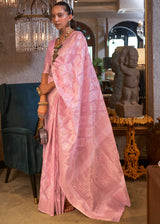 Azalea Pink Woven Banarasi Linen Silk Saree