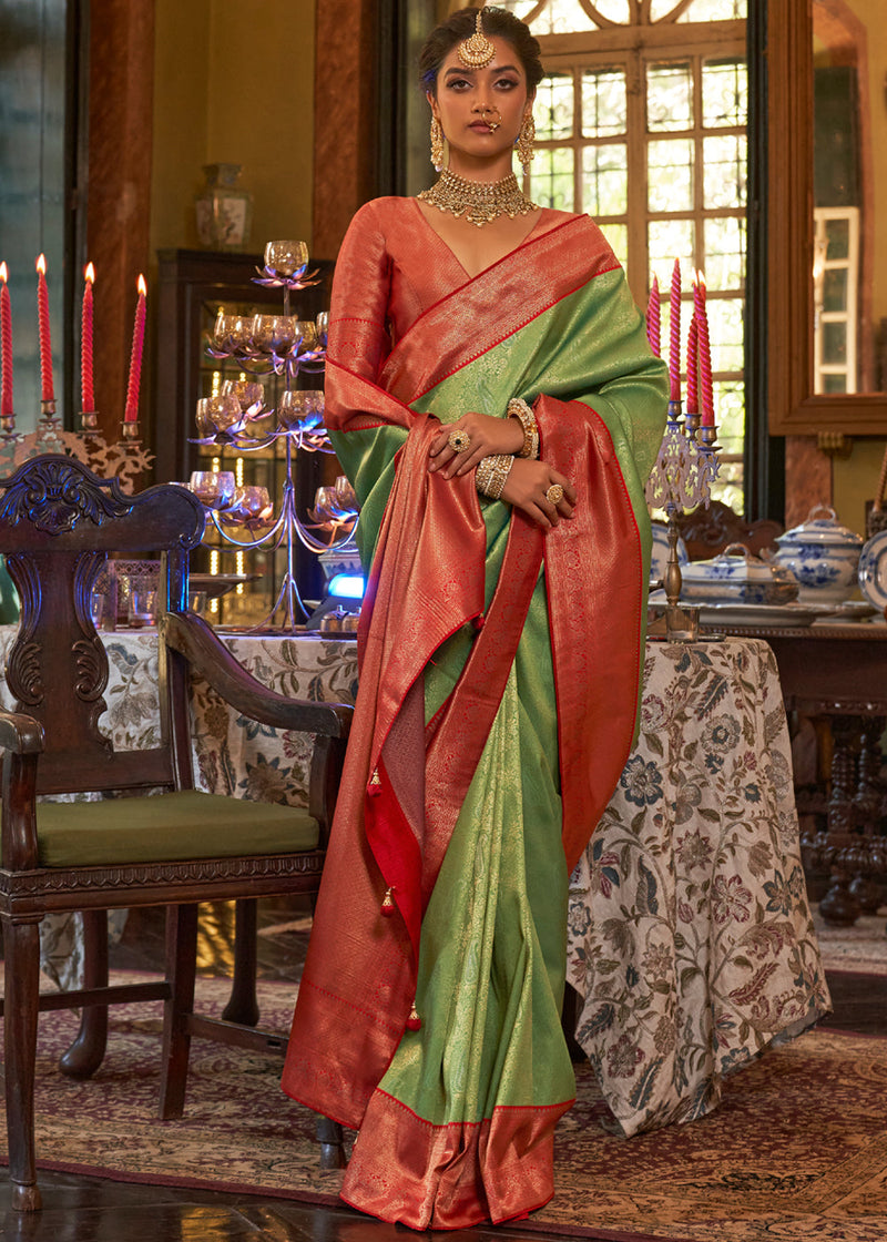 Red Color Zari Work Kanjeevaram Silk Saree – Mohi fashion