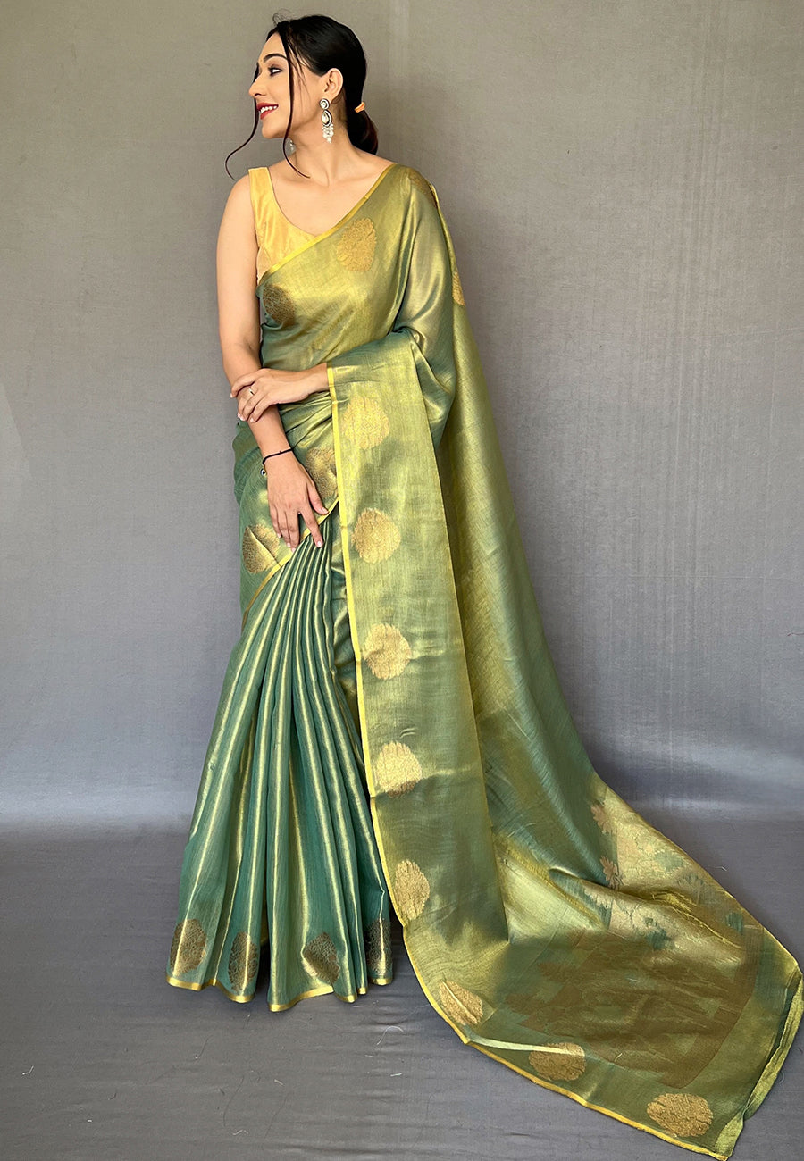 Buy MySilkLove Mineral Green Zari Woven Banarasi Tissue Silk Saree Online