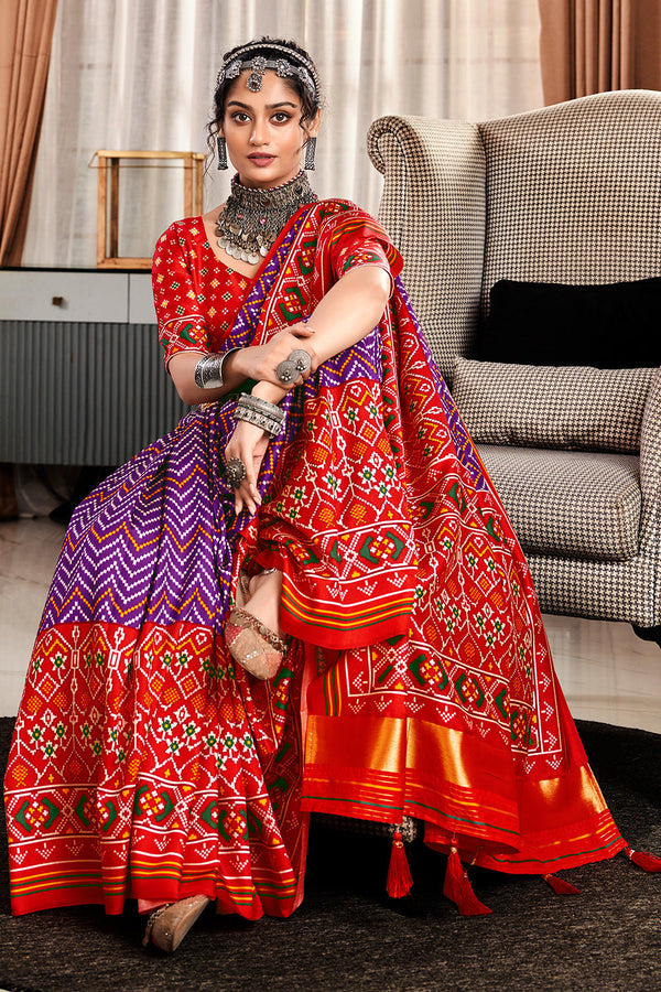 Majesty Purple and Red Printed Patola Saree