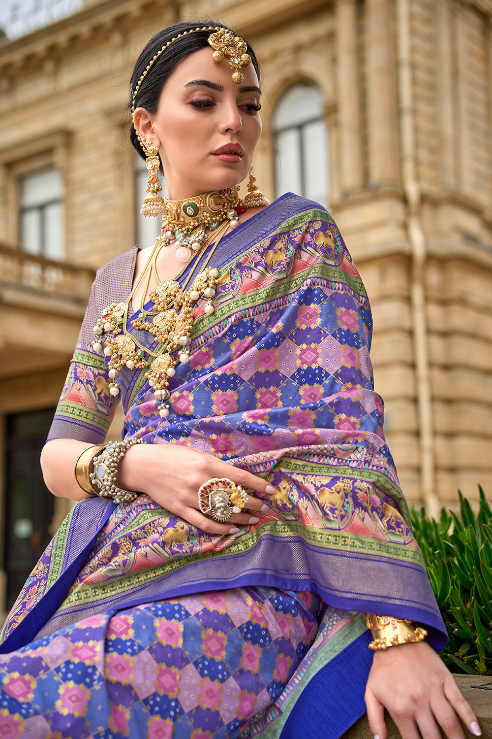 Buy MySilkLove Butterfly Bush Purple Handloom Printed Patola Silk Saree Online