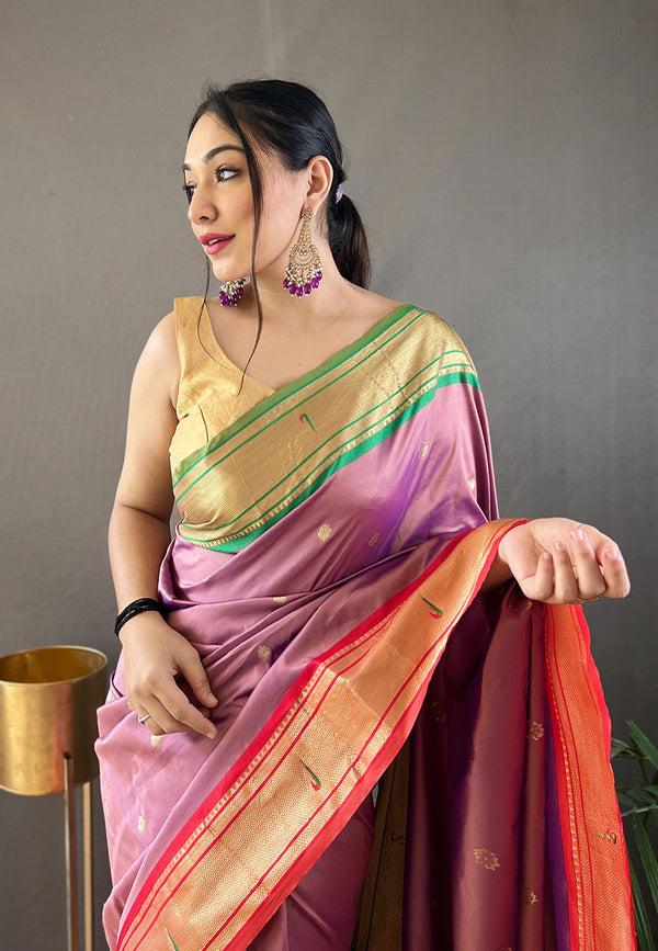 Schnapps Pink Woven Paithani Saree