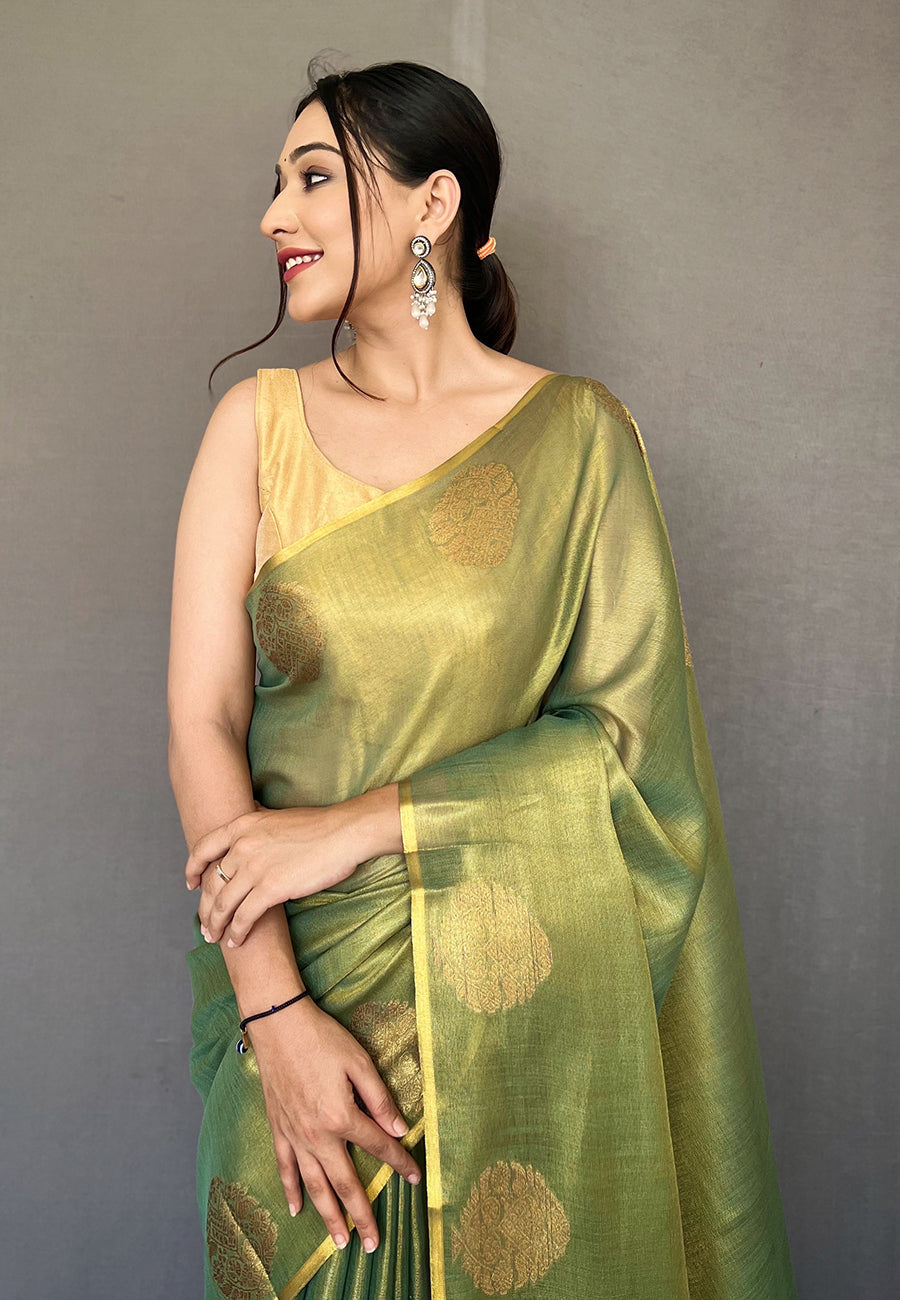 Buy MySilkLove Mineral Green Zari Woven Banarasi Tissue Silk Saree Online