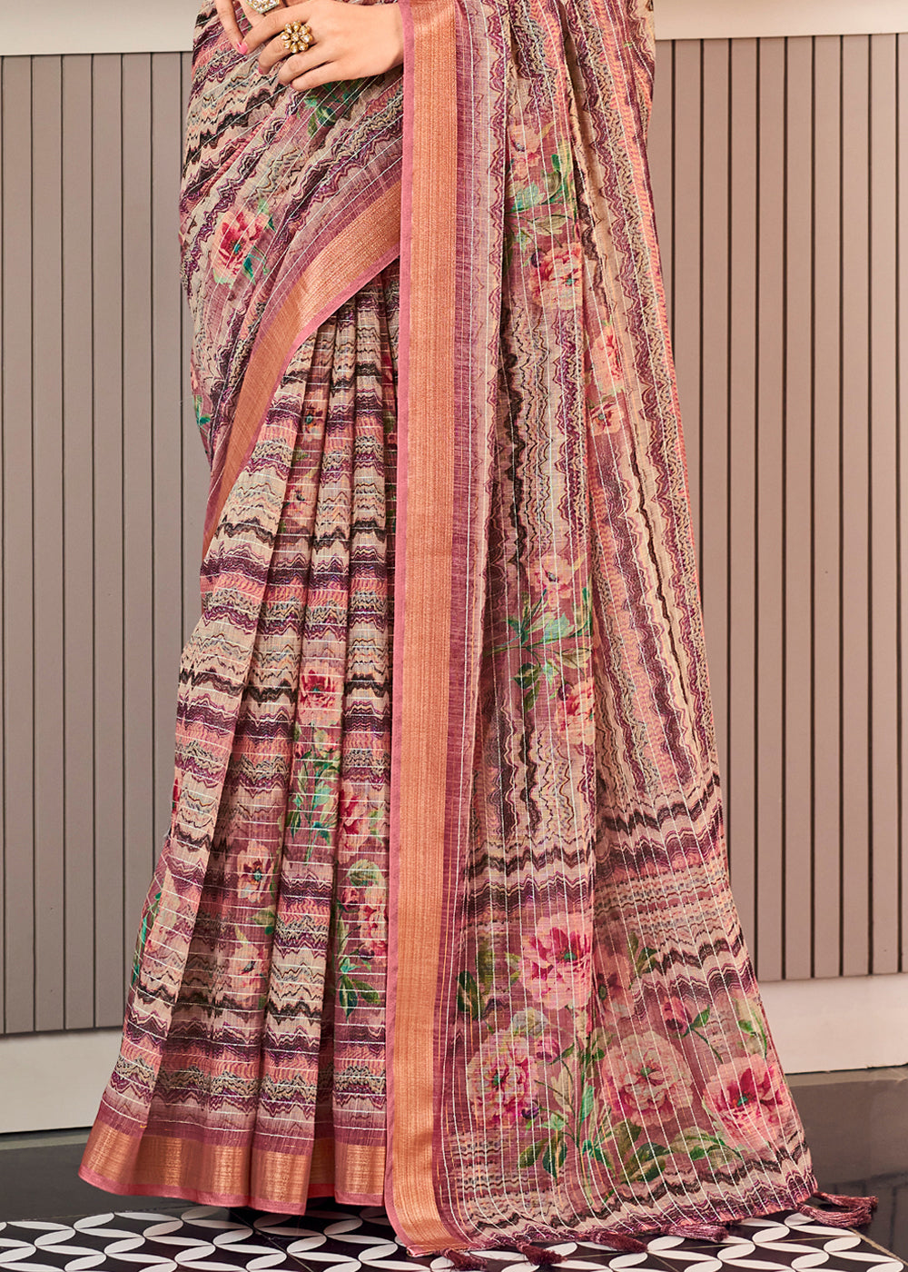 Buy MySilkLove Quicksand Purple Linen Saree with Digital Print Online