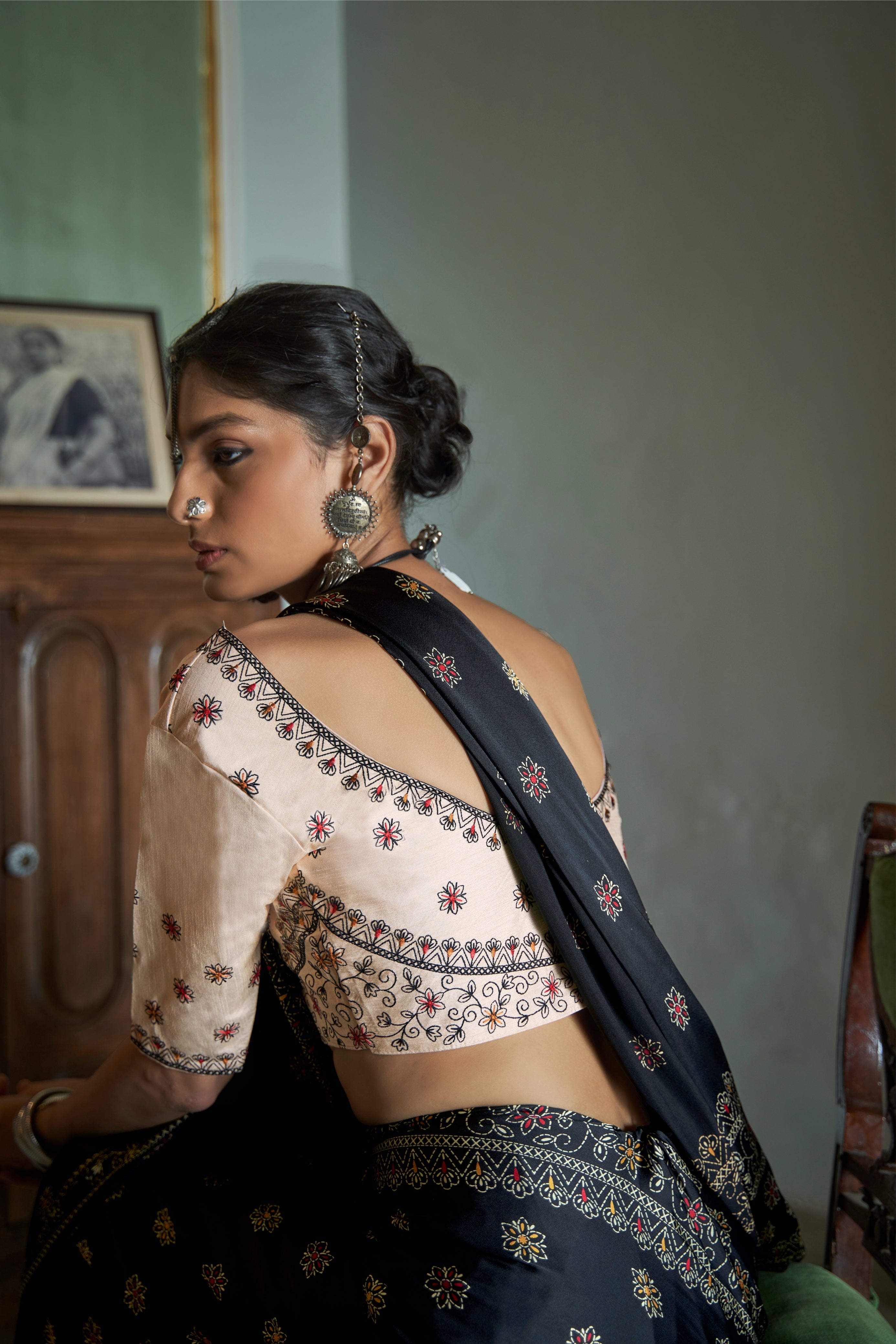 Buy MySilkLove Charade Black Gajji Silk Saree with embroidery blouse Online