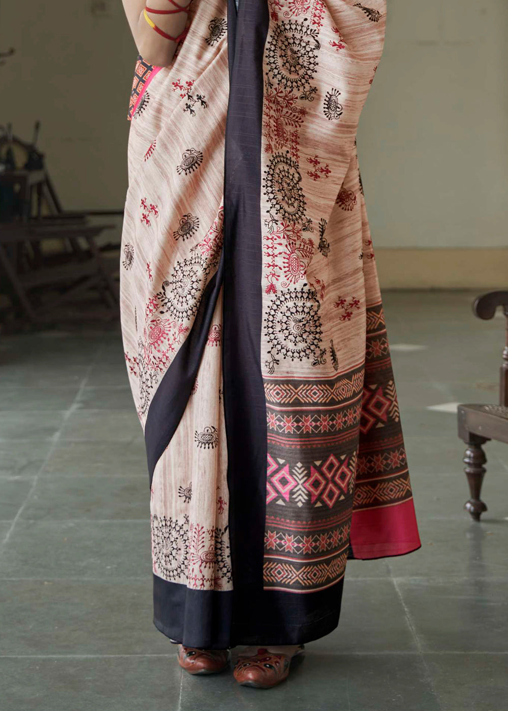 Buy MySilkLove Sandrift Brown and Pink Printed Designer Banarasi Saree Online