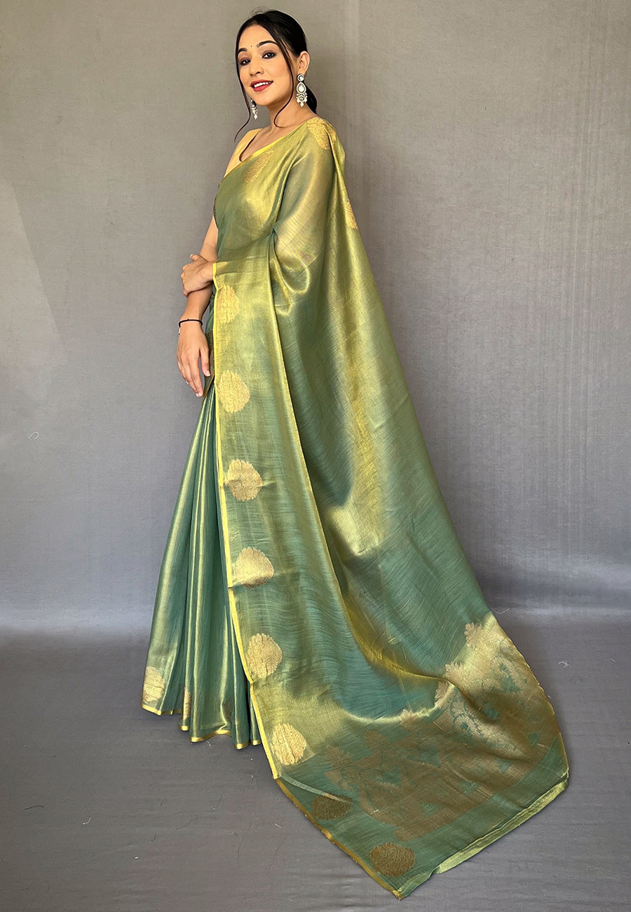 Buy MySilkLove Mineral Green Zari Woven Banarasi Tissue Silk Saree Online