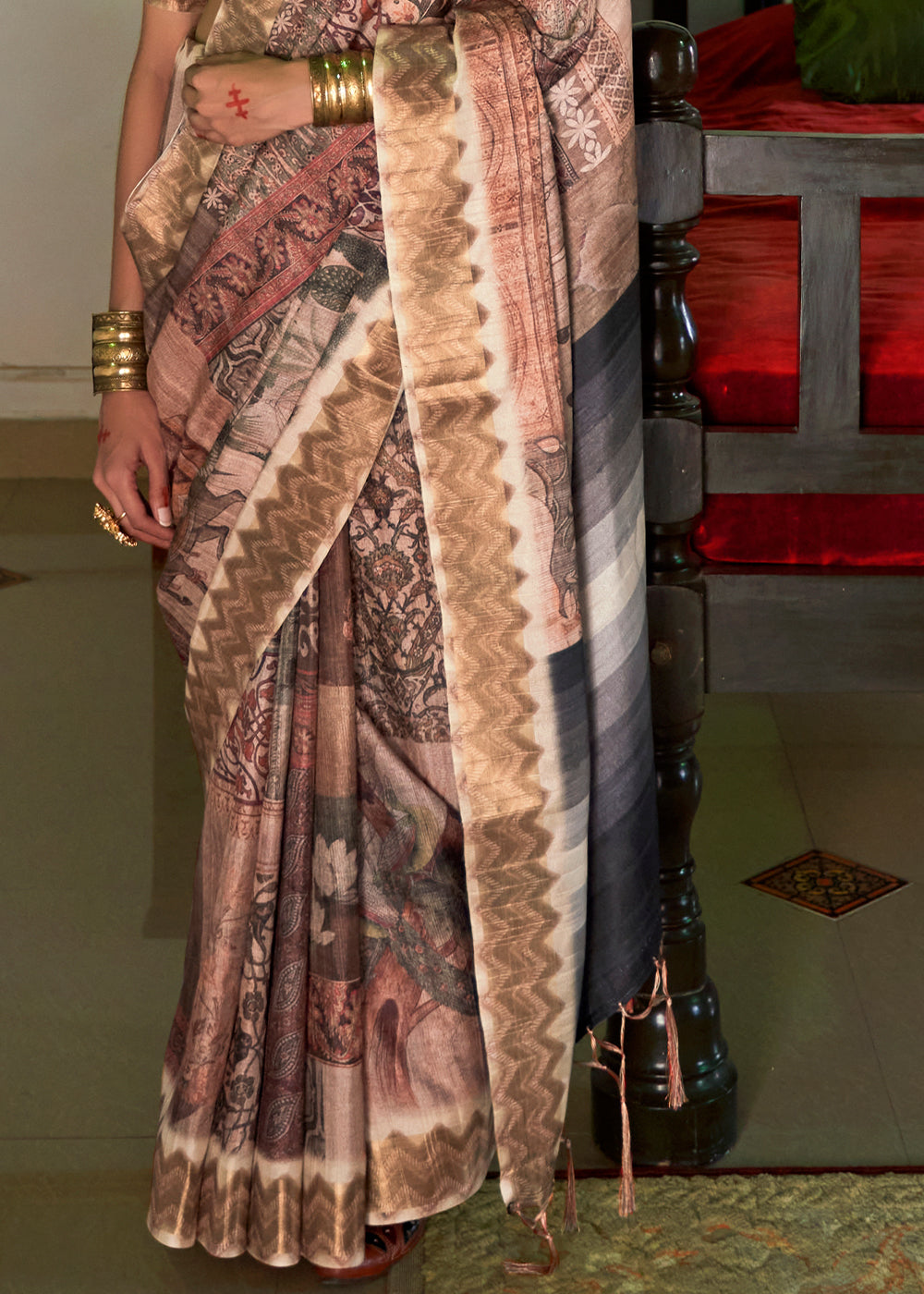 Buy MySilkLove Copper Rust Multicolored Digital Printed Silk Saree Online