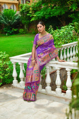 Amethyst Purple Kashmiri Woven Banarasi Silk Saree