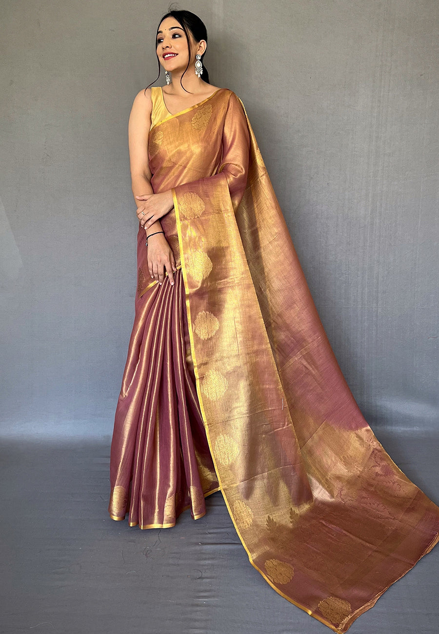 Buy MySilkLove Sepia Brown Zari Handloom Banarasi Tissue Silk Saree Online