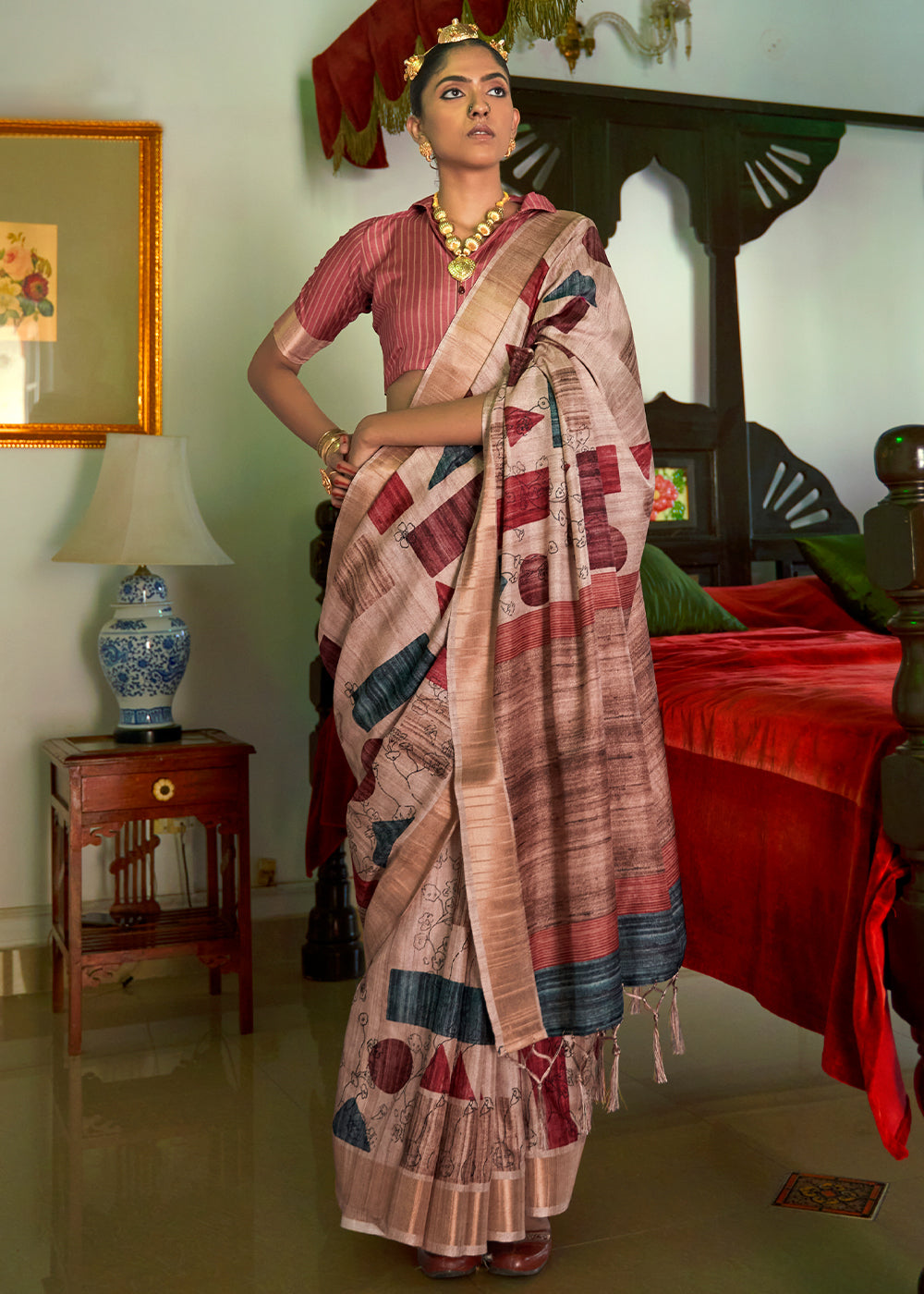 Buy MySilkLove Oriental Pink Designer Printed Silk Saree Online