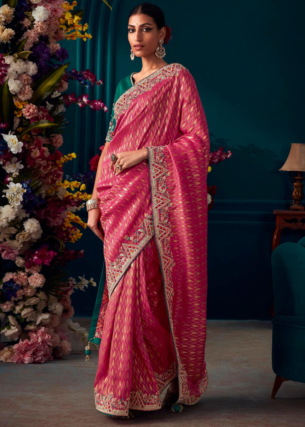 MySilkLove Petite Pink Woven Embroidered Banarasi Silk Saree