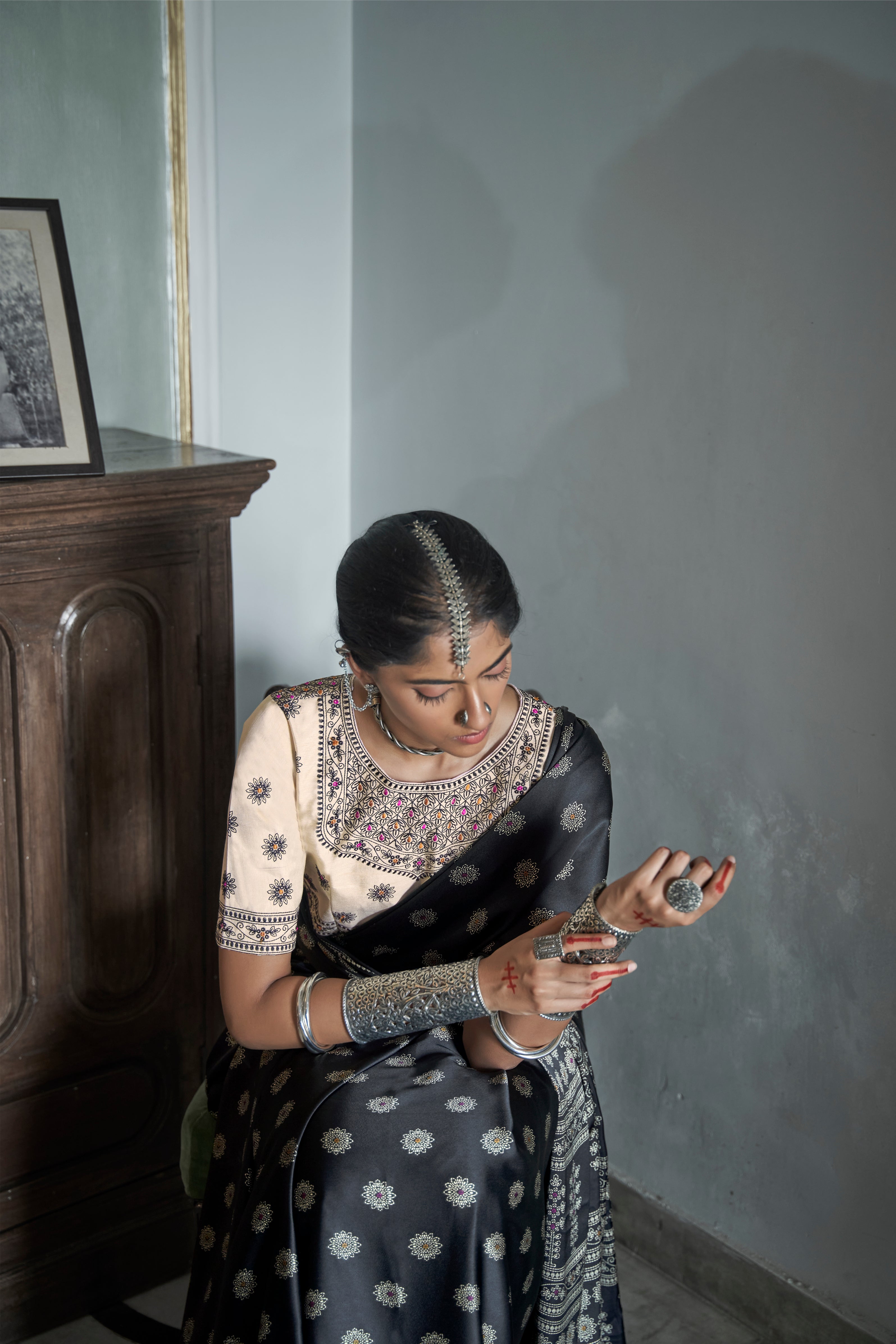 MySilkLove Shuttle Black Gajji Silk Saree with embroidery blouse