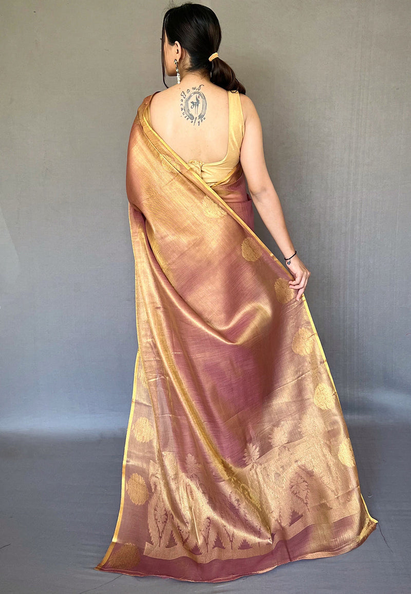 Golden Banarasi Handloom Organza Tissue Silk Saree - Aura Benaras