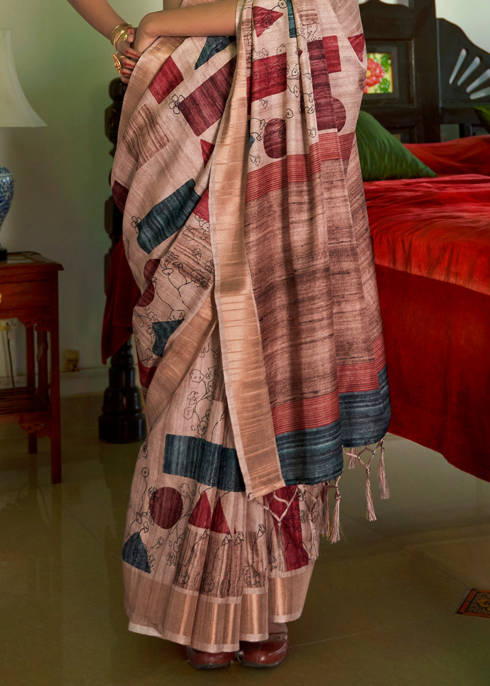 Buy MySilkLove Oriental Pink Designer Printed Silk Saree Online