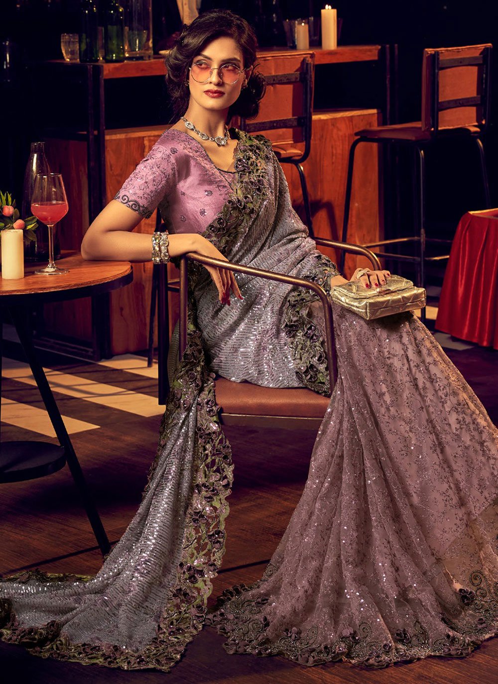 MySilkLove Del Rio Purple Designer Partywear Saree