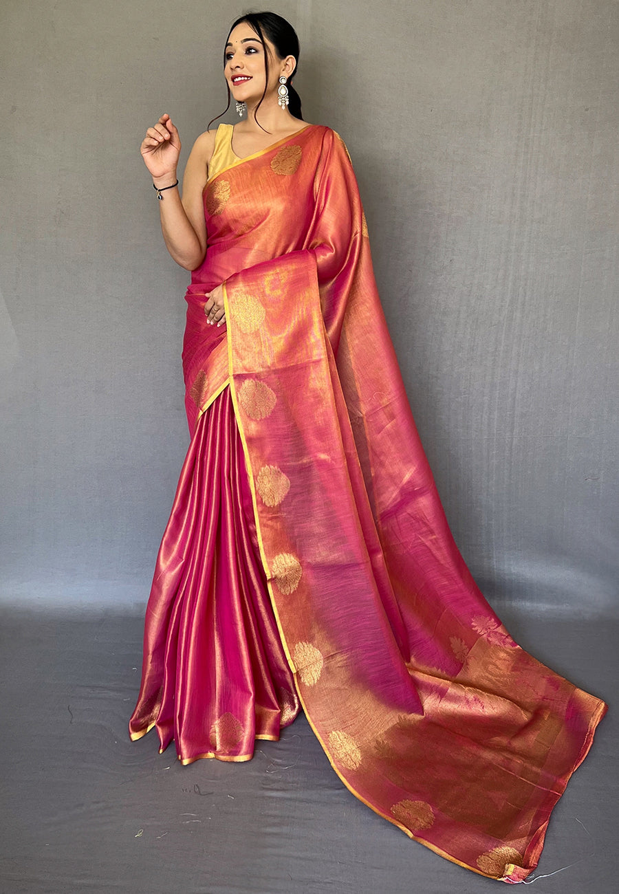 MySilkLove Jelly Bean Pink Zari Woven Banarasi Tissue Silk Saree