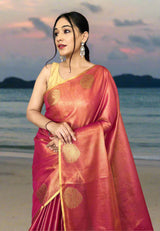 Jelly Bean Pink Zari Woven Banarasi Tissue Silk Saree
