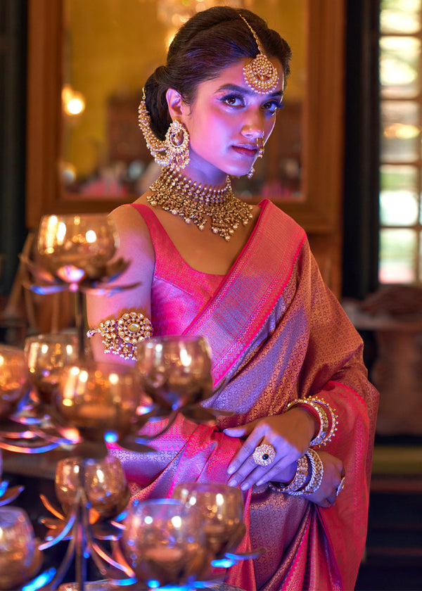 Wine Berry Purple and Pink Woven Kanjivaram Saree