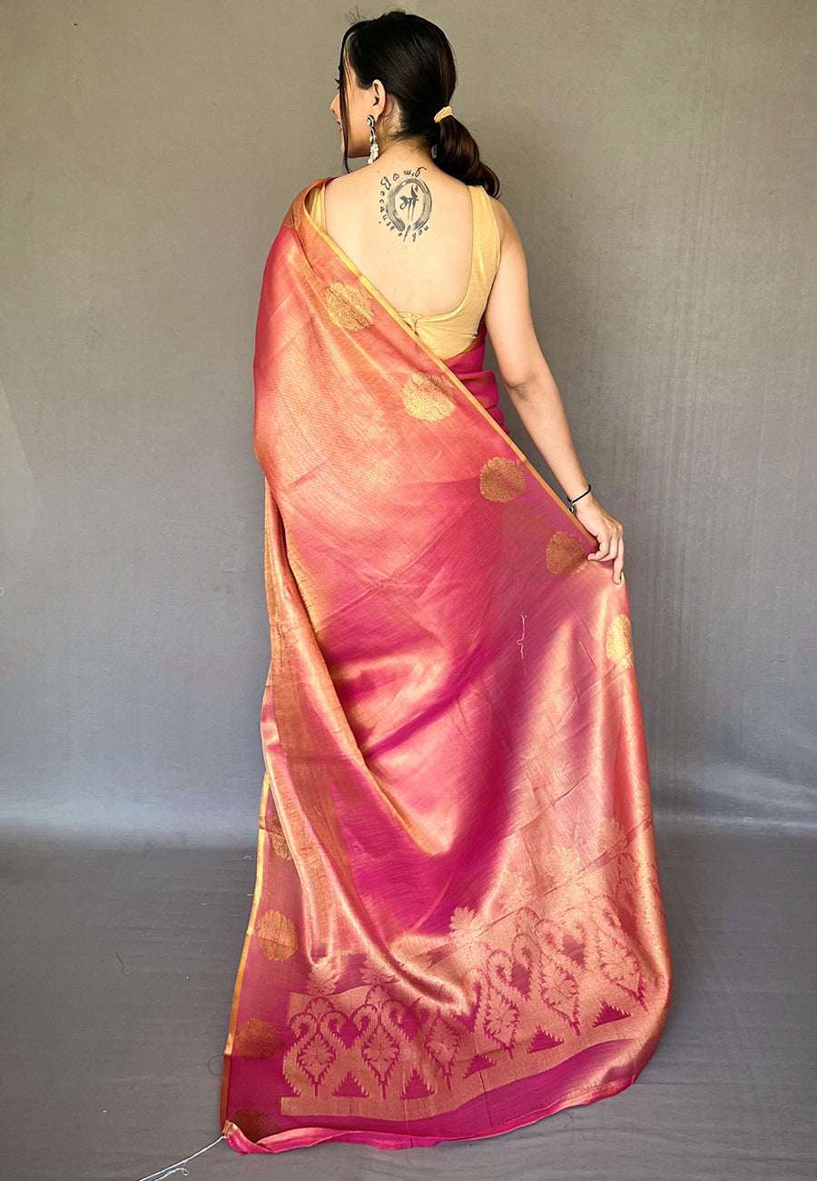 Buy MySilkLove Jelly Bean Pink Zari Woven Banarasi Tissue Silk Saree Online