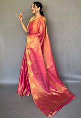 Jelly Bean Pink Zari Woven Banarasi Tissue Silk Saree