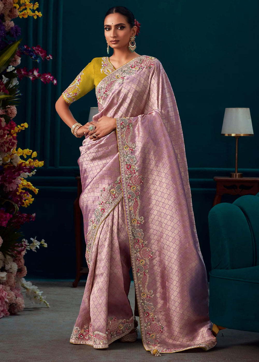 MySilkLove Clam Shell Pink Woven Embroidered Banarasi Silk Saree