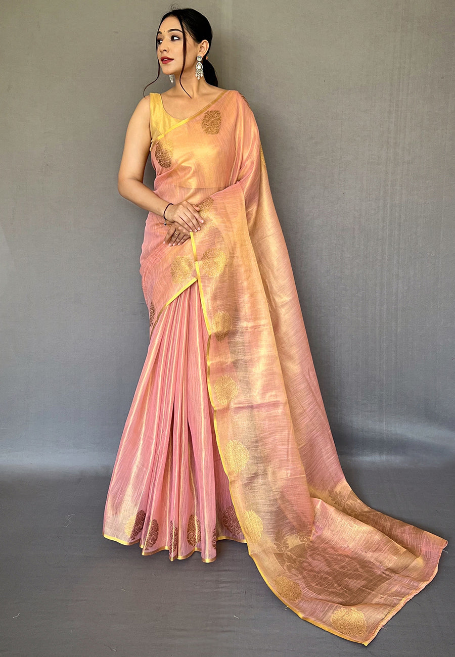 Buy MySilkLove Lumber Pink Zari Woven Banarasi Tissue Silk Saree Online