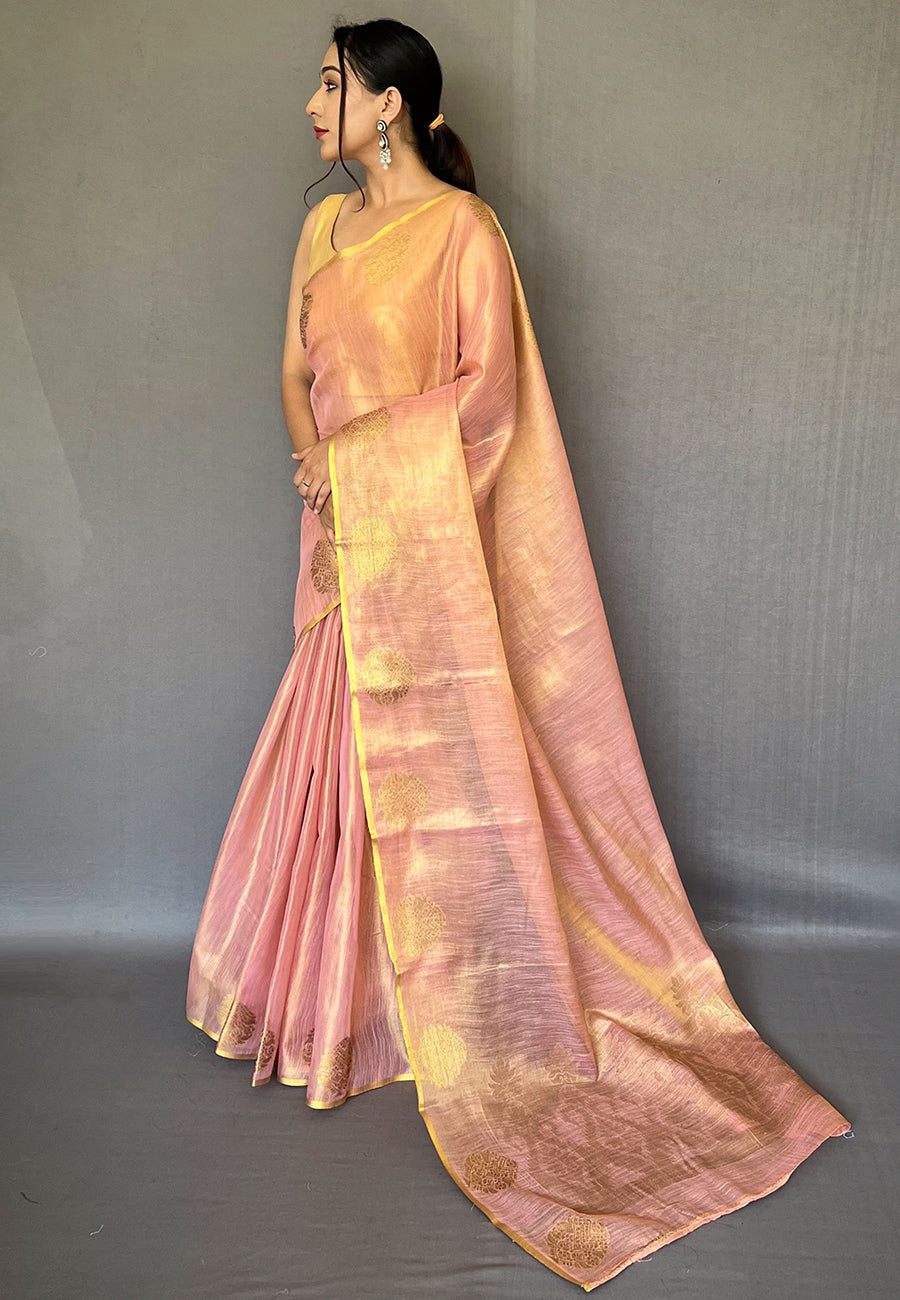 Buy MySilkLove Lumber Pink Zari Woven Banarasi Tissue Silk Saree Online