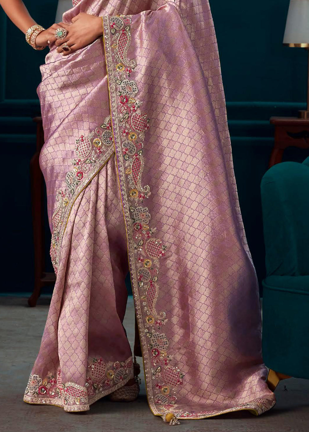 Buy MySilkLove Clam Shell Pink Woven Embroidered Banarasi Silk Saree Online