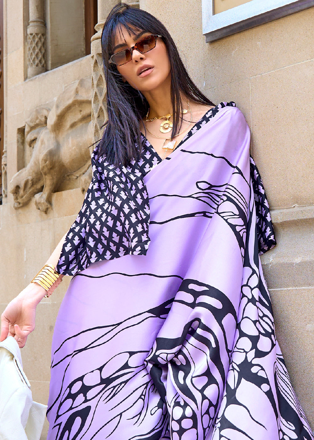 Buy MySilkLove Purple Bayoux Printed Satin Crepe Sarees Online