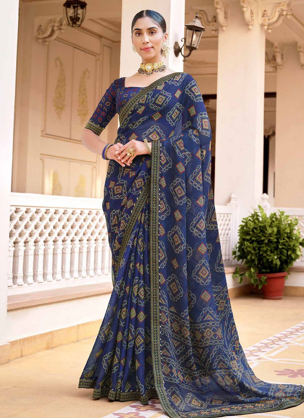 Buy MySilkLove East Bay Blue Chiffon Bandhani Saree Online