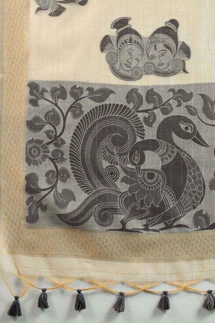 Buy MySilkLove Tulip White Muga Cotton Saree Online