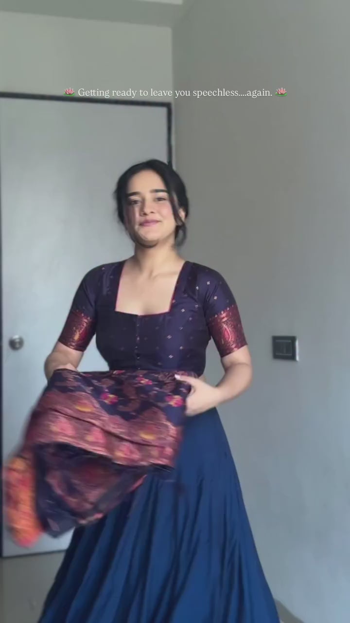 Buy MySilkLove Navy Blue Woven Pashmina Silk Saree Online