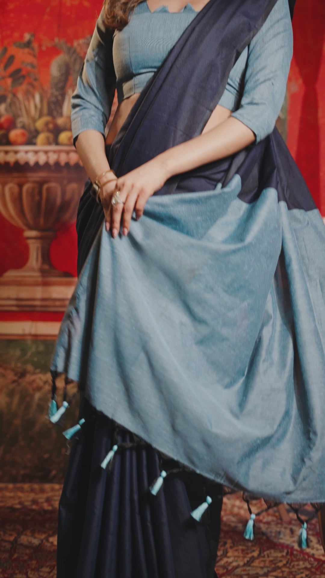 Buy MySilkLove French Blue Handloom Mul Mul Cotton Saree Online