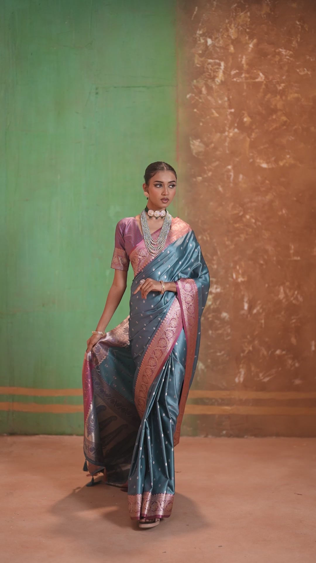 Buy MySilkLove Font Blue Handloom Satin Silk Saree Online