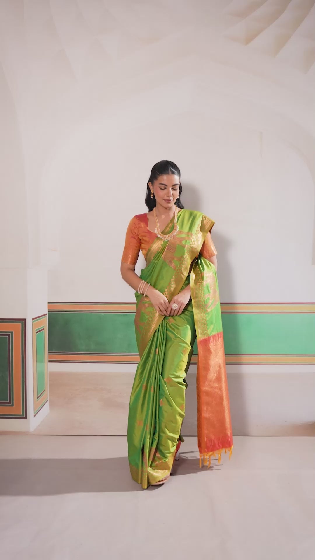 Buy MySilkLove Inchworm Green Banarasi Handloom Saree Online