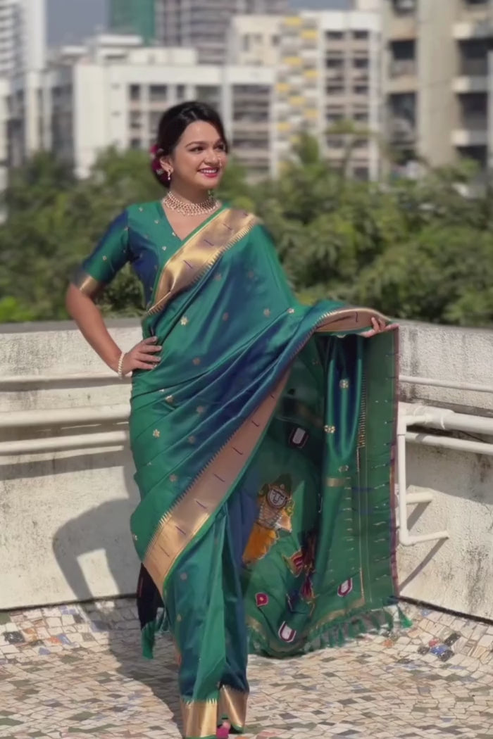 Buy MySilkLove Elephant Green Woven Paithani Saree Online