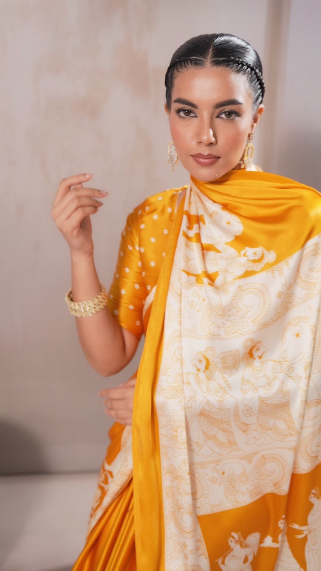 Buy MySilkLove Saffron Yellow Modal Ajrakh Printed Satin Silk Saree Online