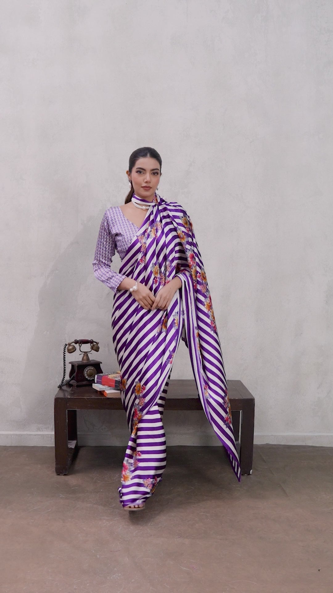 Buy MySilkLove Tacao Purple Ajrakh Printed Satin Crepe Silk Saree Online