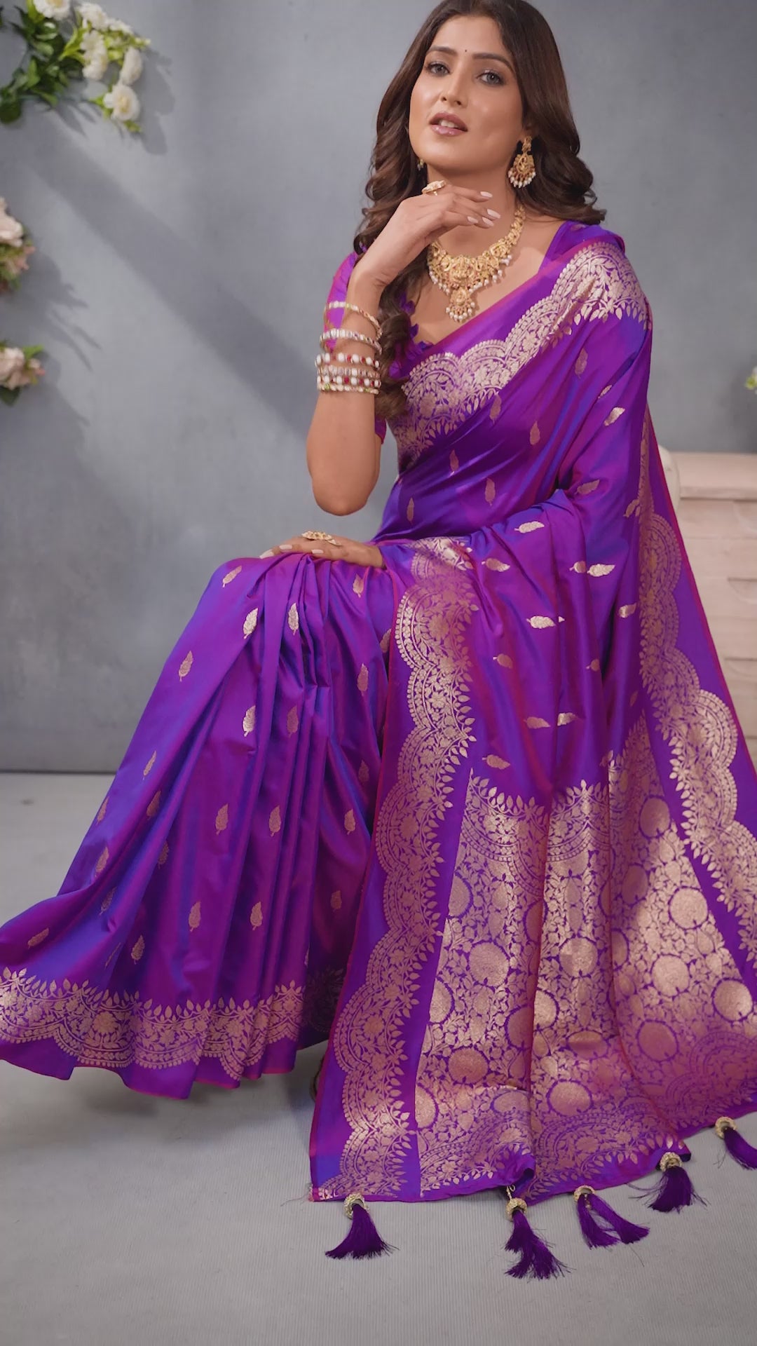 Buy MySilkLove Brinjal Purple Woven Banarasi Saree Online