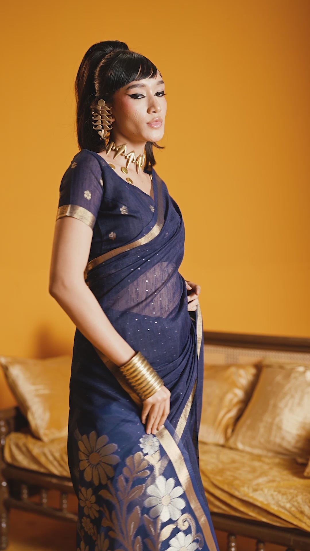 Buy MySilkLove Phthalo Blue Munga Handloom Cotton Saree Online