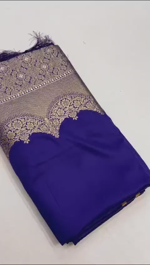 Buy MySilkLove Ocean Blue Pearl Banarasi Satin Saree Online