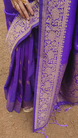 Chambray Blue Dual Tone Zari Woven Banarasi Saree