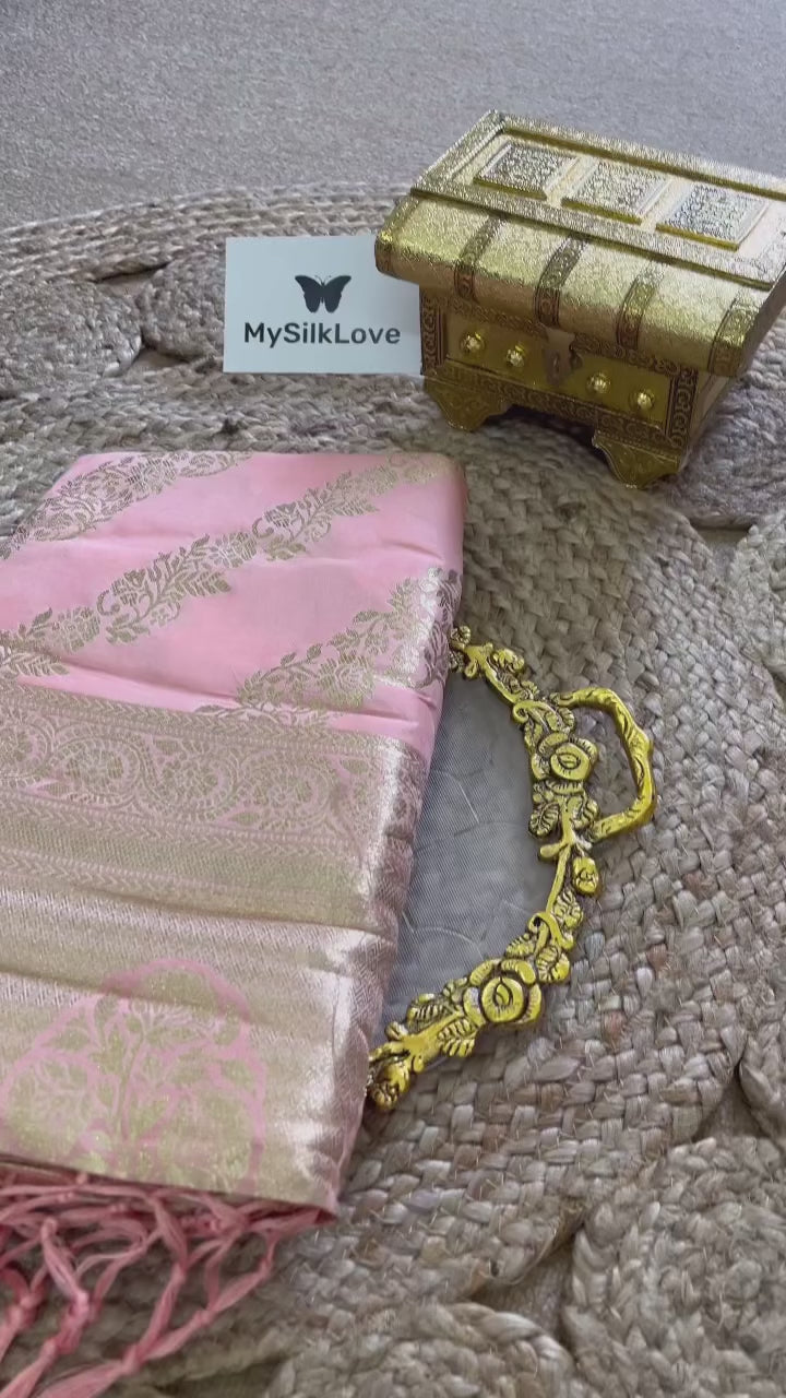 Buy MySilkLove Copperfield Peach Banarasi Woven Silk Saree Online