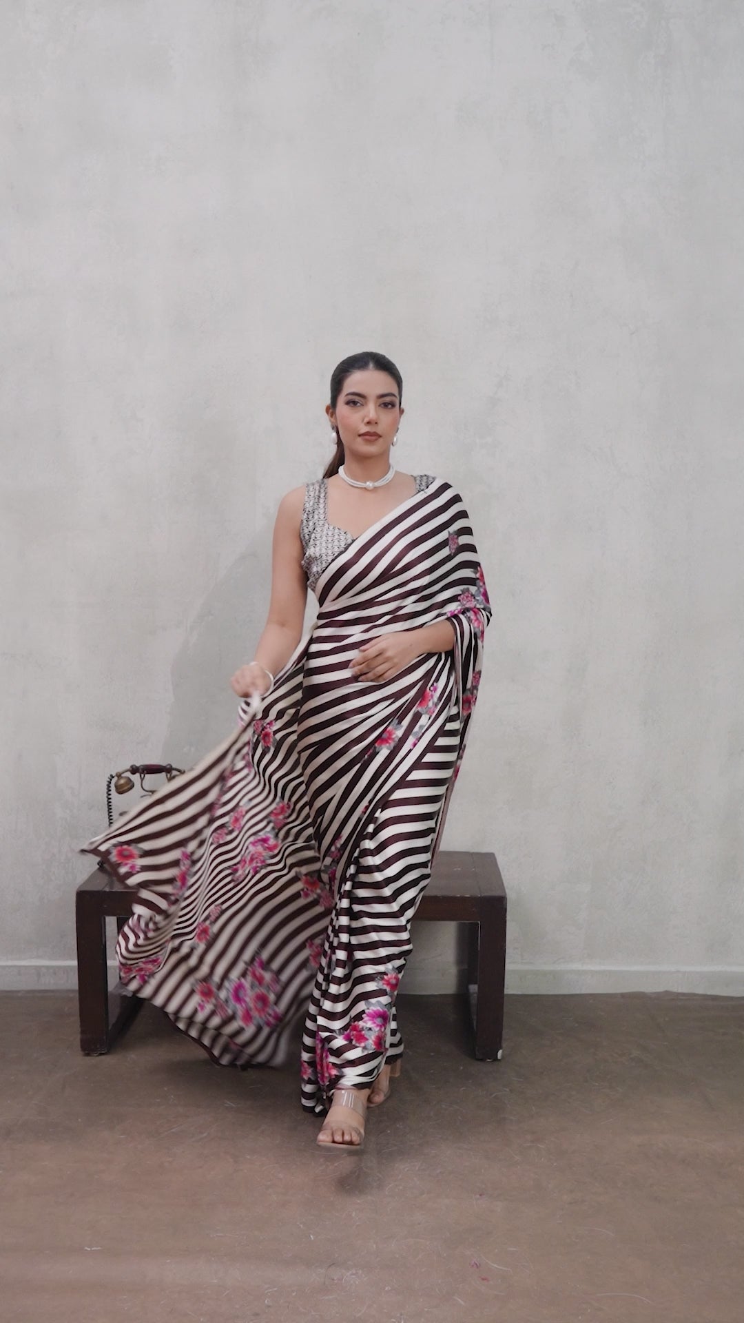 Buy MySilkLove Umber Brown Ajrakh Printed Satin Crepe Silk Saree Online