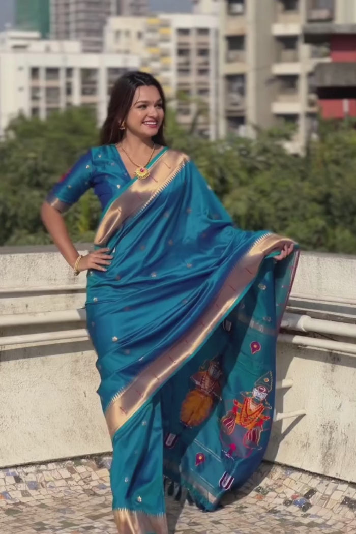 Buy MySilkLove Royal Blue Woven Paithani Saree Online