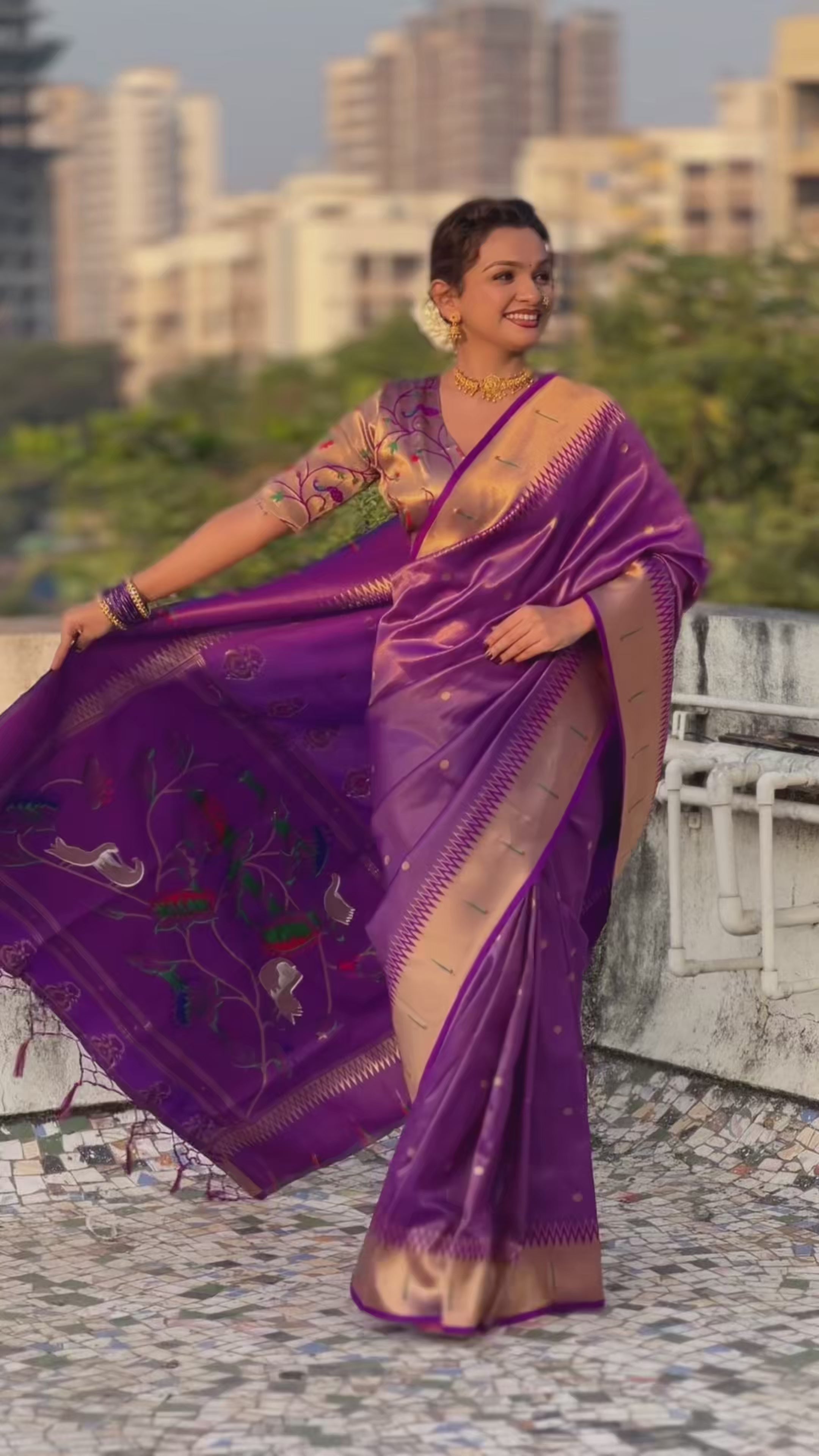 Buy MySilkLove Grape Purple Woven Tissue Paithani Saree Online