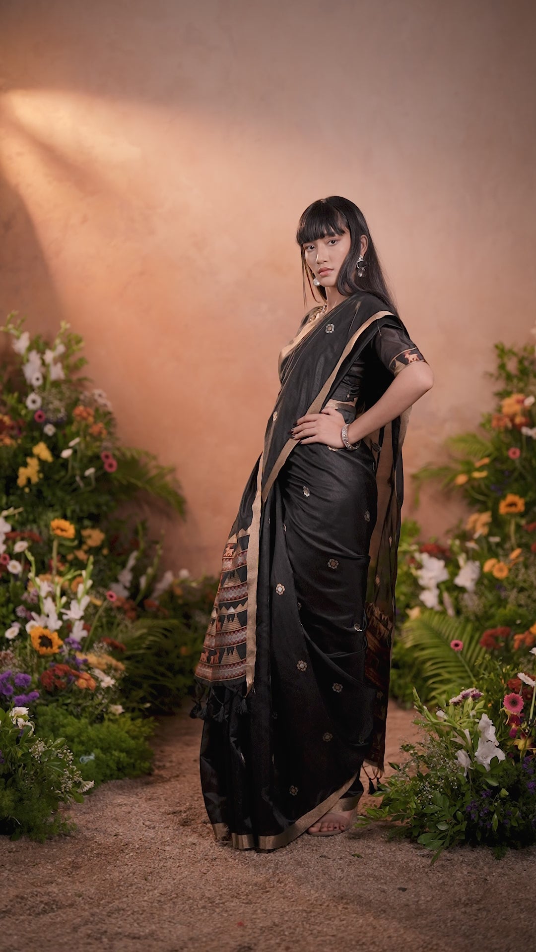 Buy MySilkLove Jade Black Tussar Handloom Silk Saree Online
