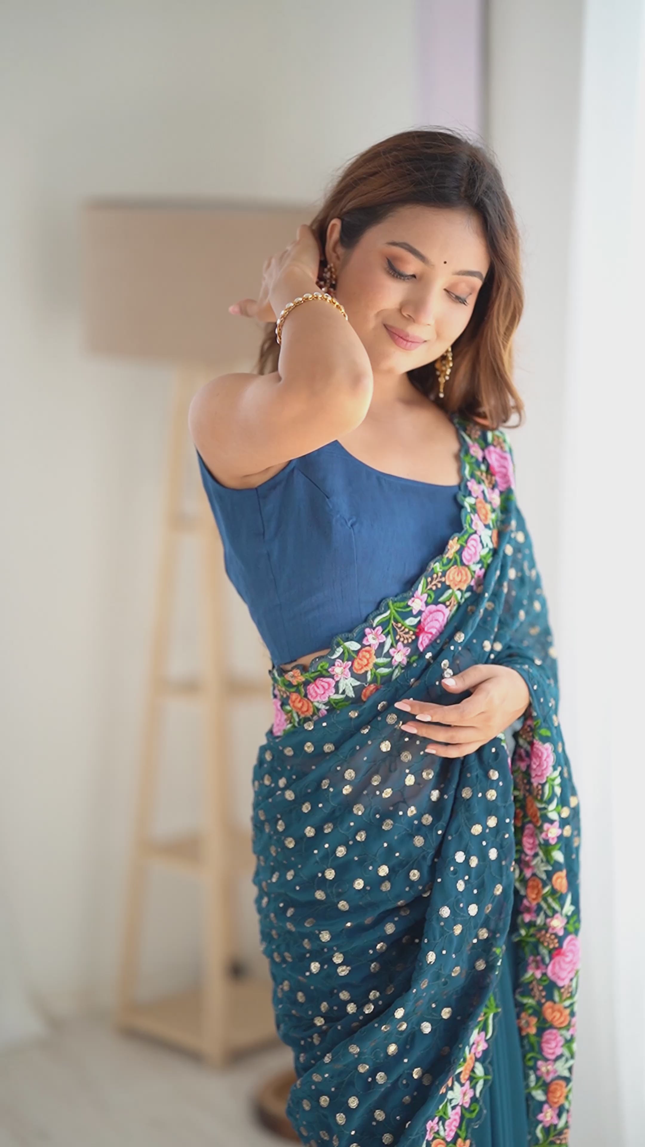 Buy MySilkLove Blue Stone Embroidered Georgette Saree Online